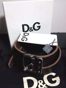 NEW DOLCE&GABBANA D&G Mens Belt Metal Logo Buckle Brown Leather 36"- 40" BOX