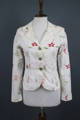 Chaqueta Blazer Ana Alcázar Blanca Floral Manga Larga Tres Botones Recortada Talla 38 Foto 1 de 4