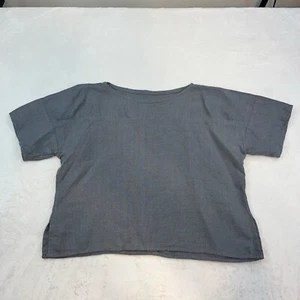 The Maybe Collection 100% Linen Short Sleeve Boxy Cropped Blouse Sz M Made In US - Picture 1 of 12