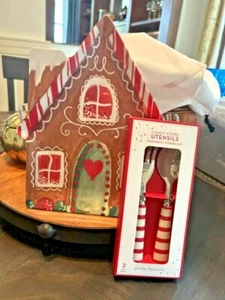 Pottery Barn Christmas PLATE UTENSIL Gingerbread Candy Cane holiday party Set z - Picture 1 of 15