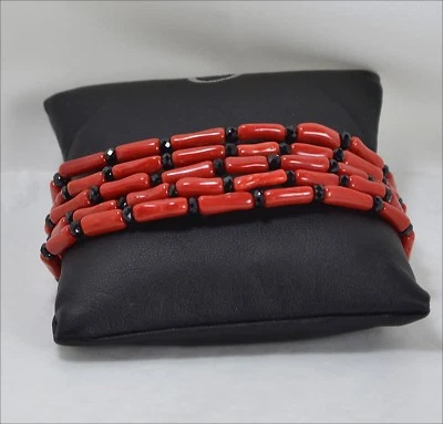 BRACCIALE IN ARGENTO 925 CON SPINELLI E CORALLO ROSSO 5 FILI AGRP 098 - Immagine 1 di 3