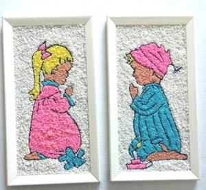 VIntage MCM Kitschy Gravel Art Nitey-Nite Mosette Crushed Marble Kids Prayer - Picture 1 of 7