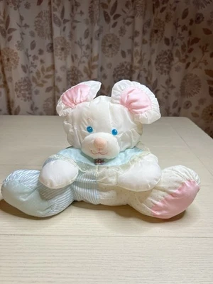 Vintage Fisher Price Puffalump Mouse Blue & White Satin Feet Rattle 9” - Image 1 of 4