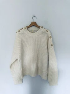 Boden Jumper Size Large Cream Chunky Knit Button Shoulder - Picture 1 of 8
