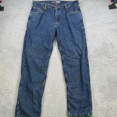 Pantalones de mezclilla Carhartt para hombre 38x31 azul forrados de franela calce relajado ropa de trabajo algodón Foto 1 de 4