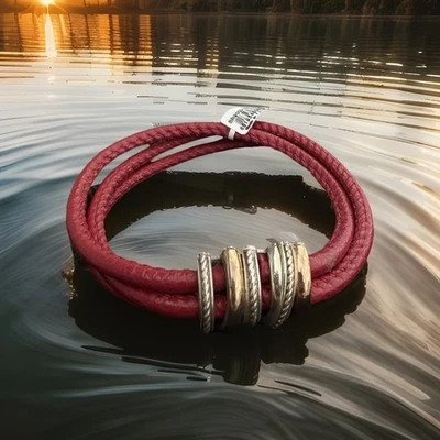 Pulsera Brighton Anillos de Neptuno Roja con Cuero Plateado/Dorado Nueva con Etiquetas Foto 1 de 4