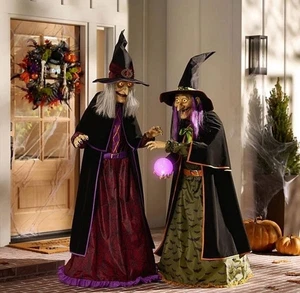 Members Mark Pre-Lit Animated Crystal Ball Witches Halloween Decor Set of 2 - Picture 1 of 4