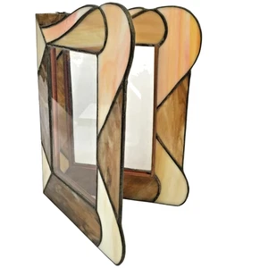 VTG MCM Stained Glass Double Photo Frame 1950s Art Deco Photo Holder 7.5 x 11.5 - Picture 1 of 13