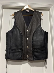 Harley Leder Biker Weste North Hampton NH Buffalo Nickle Knöpfe Large Made USA - Bild 1 von 8