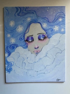 Pintura de fantasía de hadas estrella nube celestial en tablero de lienzo 8x11 Foto 1 de 4