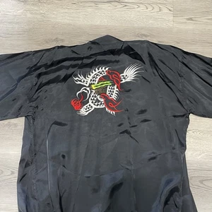 Vintage Black Rayon Kimono Robe Oriental Asian One Size Fits All - Picture 1 of 7