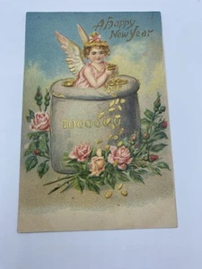 Vintage Antique Happy New Year Postcard Fairy Angel Sweet Kitschy Ephemera - Picture 1 of 2