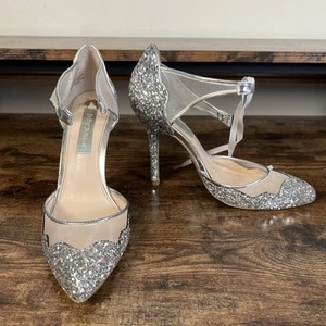 Betsey Johnson Stela Silver Glitter High Heel Turquoise Bottoms Women's 8 - Picture 1 of 15