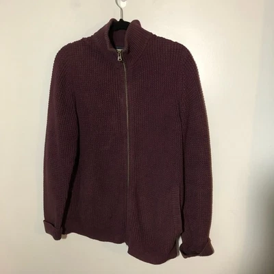 LL Bean mens M organic cotton full zip cranberry red shaker knit cardigan 508221 - Image 1 of 4