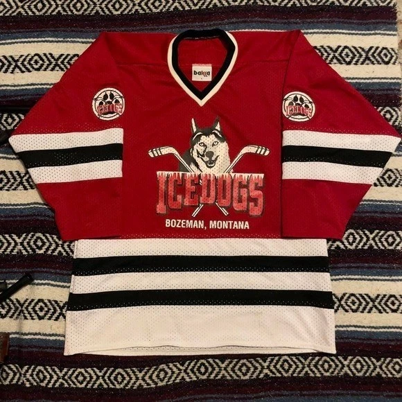 Camiseta vintage años 90 Bakka Bozeman Montana Icedogs husky y palos de hockey L EE. UU. Foto 1 de 4