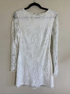 Altard State White Beaded Lace Sheer Long Sleeve Dress Bridal Medium NEW FLAWED - Picture 1 of 18