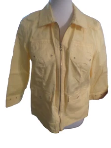 Chaqueta corta para dama talla mediana Chico's 1 amarillo algodón spandex cremallera frontal - Imagen 1 de 2