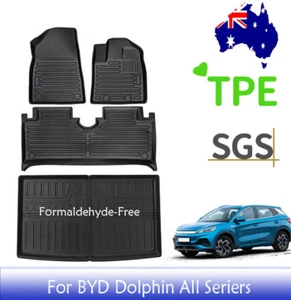 BYD Dolphin Floor Mats + Trunk Mat 3D TPE All Weather Liner Non-Slip Rubber - Picture 1 of 15