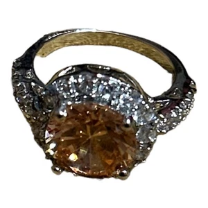 Rhodium Plating Over 925 STERLING SILVER Beautiful Orange/CZ RING Women’s SZ 6 - Picture 1 of 7