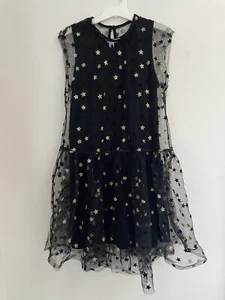 Rockets of Awesome Kid Girls Gold Glitter Star Tulle Sleeveless Dress Black Sz 8 - Picture 1 of 7