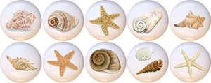 Set of 10 Artistic Seashells CERAMIC Drawer Pulls Dresser Drawer Cabinet Knobs - Picture 1 of 4
