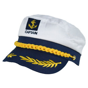 Yacht Captain White Nautical Sailor Costume Cap With Gold Braid Accents