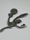 Vintage Sterling Silver Cast Road Runner Brooch with Turquoise Eye