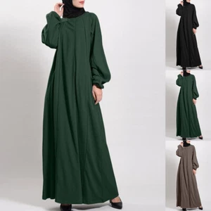 Womens Muslim Beauty Maxi Dress Robe Long Sleeve Casual Dresses Dubai Abaya Gown - Picture 1 of 15