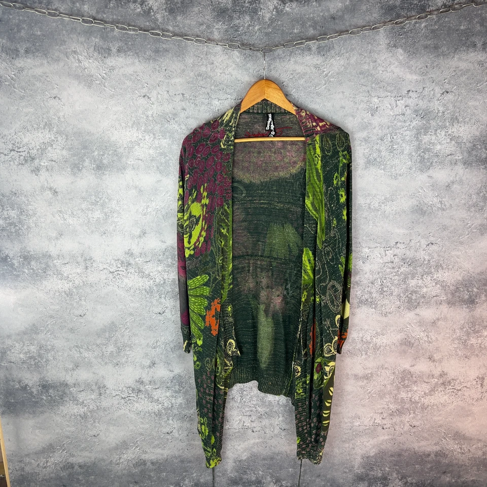 Cárdigan Desigual Boho Drapeado Verde Rojo Floral Arte Tejido Suéter Chaqueta S Foto 1 de 4