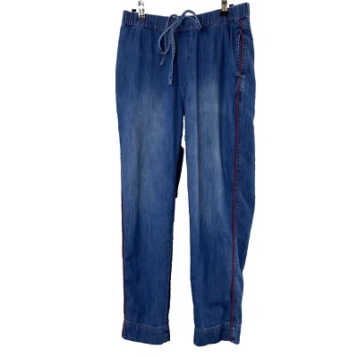 Pantalones Jogger Sundry Mujer Cambray 2 Medianos Azul Rojo AMADO Piping Pull On Foto 1 de 4