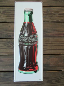 Coca-Cola Steel Retro Advertising Sign White with Contour Bottle  - Picture 1 of 8