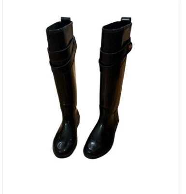 Botas de lluvia COACH negras brillantes para mujer talla 6 botas de agua de goma inspiradas en la equitación Foto 1 de 4