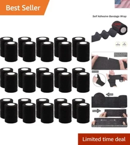 Breathable Black Self Adhesive Bandage Wrap - 3 Inch, 30 Rolls for Versatile Use - Picture 1 of 9