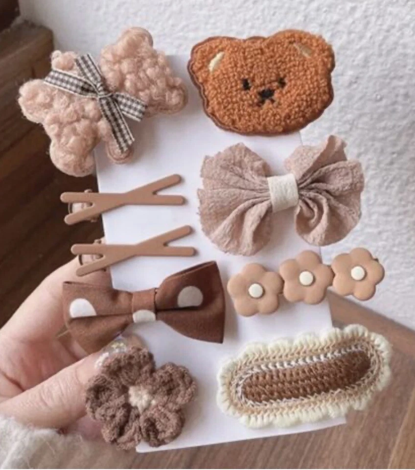 Clip Plush Hairpin Set For Korean 10pcs Cute Bangs Side Clip Flower Bows Cartoon - Image 1 of 1
