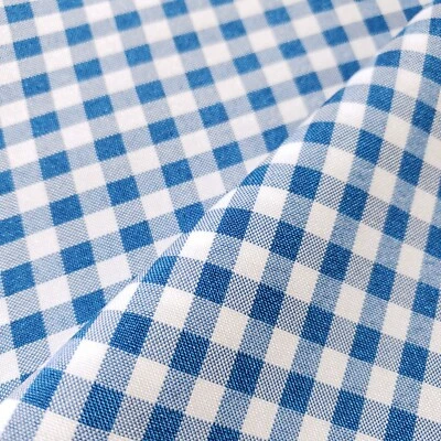 Dark Turquoise Gingham Poly Poplin Fabric - Checkered Material 58" by the Yard - Image 1 of 4
