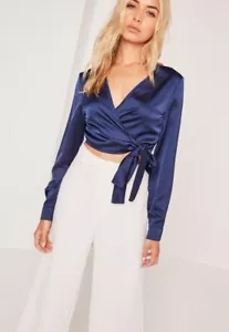 Babaton Women's Davis Navy Satin Wrap Blouse Sz M - Picture 1 of 8