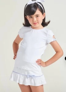 L’oeuf Poche Girls' Seersucker Bow Shirt Size XS 4-5 NWT Tennis Golf Performance - Picture 1 of 8
