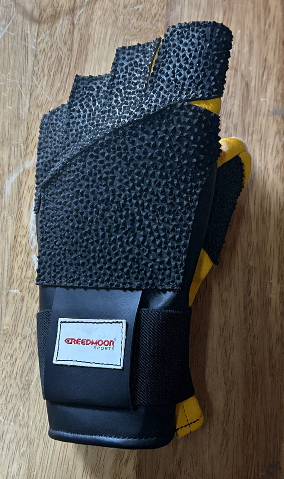 CREEDMOOR Sports Open Finger Leather Black And Yellow Glove RH Shooter Large