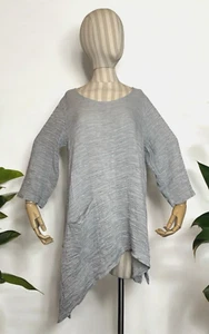 Summer Grizas Asymmetrical Top in Crinkle Silk-Linen Blend Light Gray Size L - Picture 1 of 11