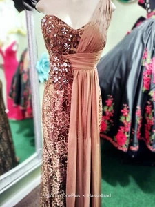 Beaded Lace Brown Tulle Dress One Shoulder Mob, BridesMaid 2024 - Picture 1 of 4