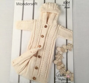 8364 - Stylecraft - Babies Aran Cardigan Coat - Multi Size 16 to 20 Chest - Picture 1 of 2
