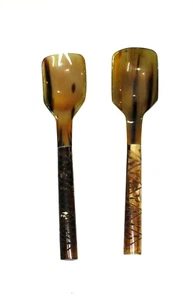 set of 2 vintage antique handmade serving horn spoon fork with bone handle 11.5" - Picture 1 of 4
