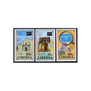 Liberia 1043-1045, MNH. Mi 1349-1351. AMERIPEX-1986. Alamo, Liberty Bell, Stamps - Picture 1 of 1
