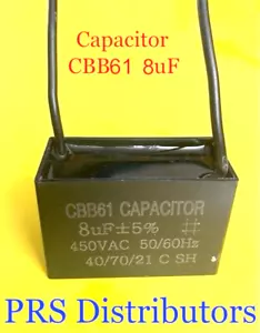 Ricambio condensatore ventilatore soffitto motore CBB61 8uF 8mF 2 fili 450VAC 50/60 HZ - Foto 1 di 5