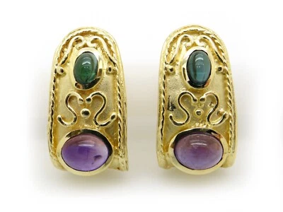Aretes ornamentados amatista turmalina corte cabujón de 5,20 quilates de oro amarillo de 14 k Foto 1 de 4