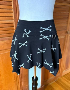 Vintage Lip Service Punk Goth Dem Bones Taschentuch Pixie Minirock XS - Bild 1 von 9