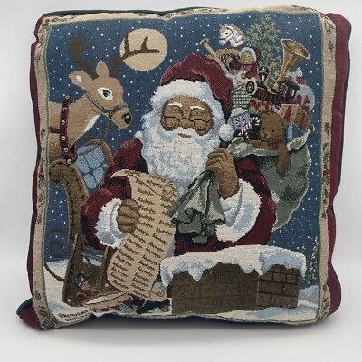 Fashion Betty Smith Whiteaker Tapestry Santa MAKING A LIST Christmas Pillow 16” - Image 1 of 4