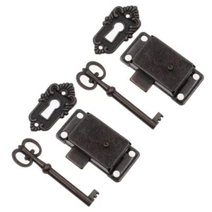 2 Sets Skeleton Key Lock Decorative Antique Brass Cabinet Lock With Key For Ches - Picture 1 of 6