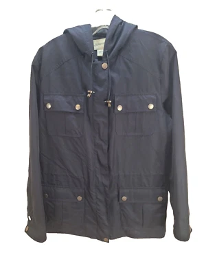 Chaqueta Abrigo Para Mujer Mediana Azul Marino St. John's Bay Cortavientos Forrada con Capucha Foto 1 de 4