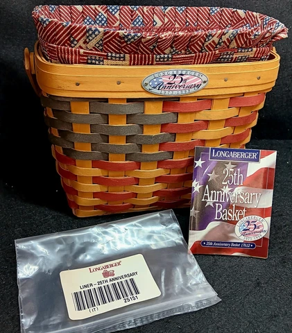 Longaberger 1998 25th Anniversary Flag Basket with Liner ... Clean! SHIPS FREE! Cover